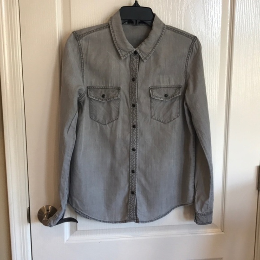 Charcoal long sleeve jean shirt snap button down